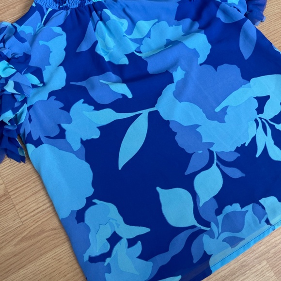 Sugarlips Algeria Floral Benna Mock Neck Ruffle Blouse / Top Size Large - Picture 5 of 9